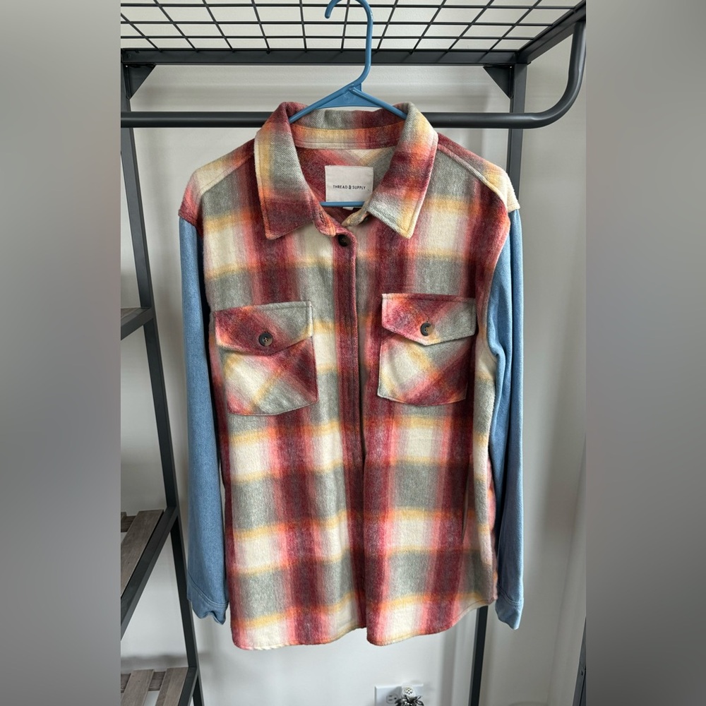 Thread & Supply half flannel half denim shacket
